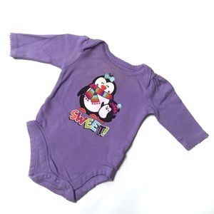 GARANIMALS Bodysuit Long Sleeve Cotton Purple Penguins Size Newborn